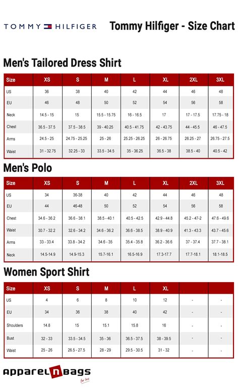 tommy hilfiger size chart uk.